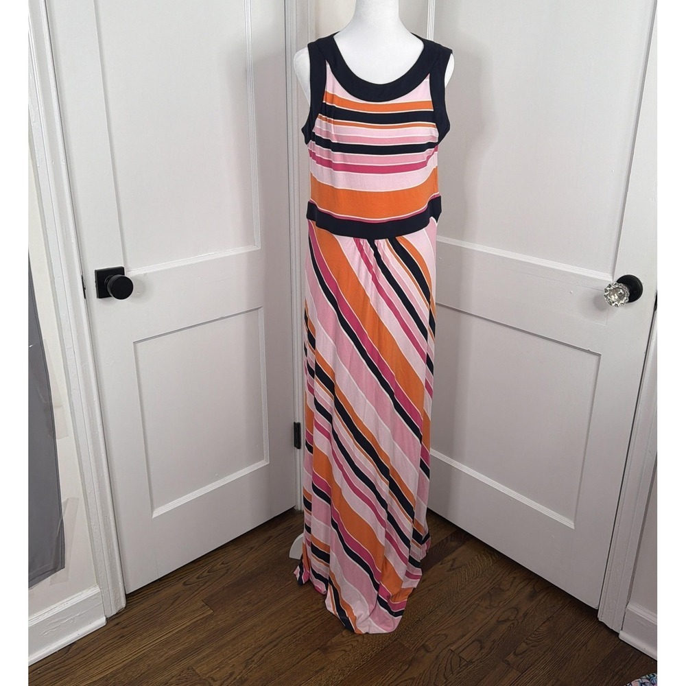 Lands' End Dress Womens Medium Striped Maxi Tank Jersey Summer Travel Casual